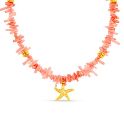 Pink Coral Chip & Starfish Necklace